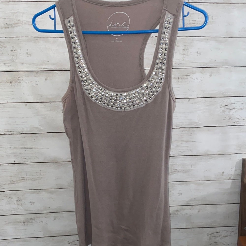 INC International Concepts Taupe Embellished Tank with Matching Taupe Jacket - Picture 10 of 10